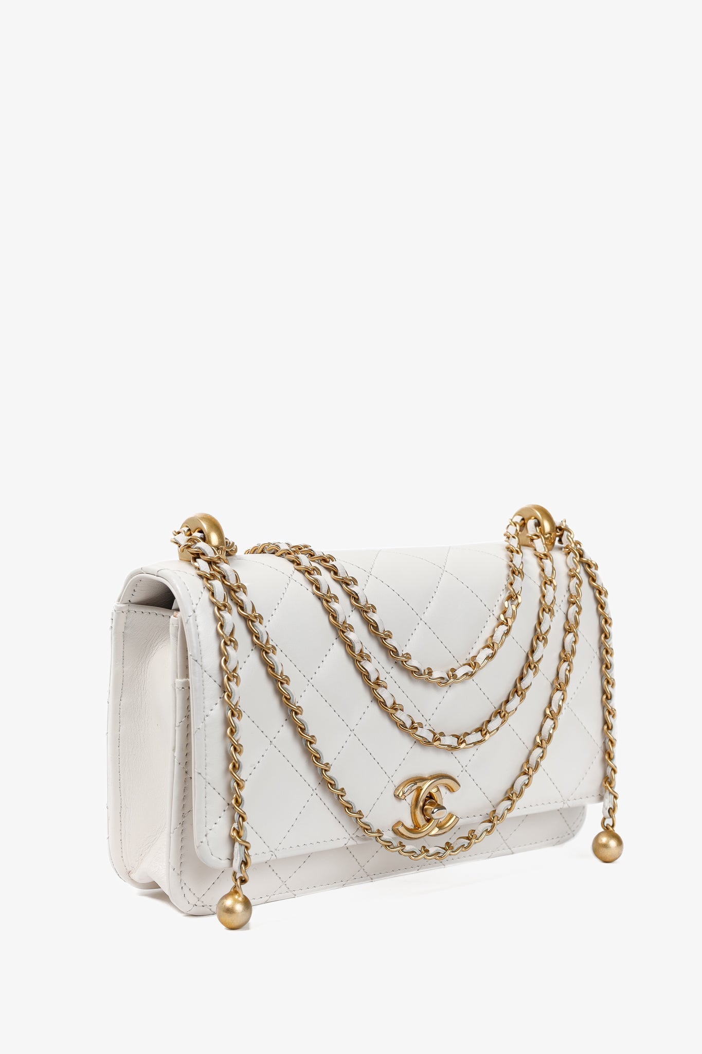 Chanel Pearl Crush White Quilted Lambskin Crossbody Bag - Rovelle Bags