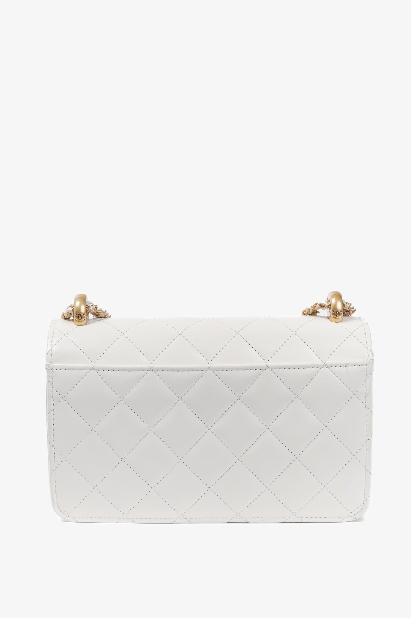 Chanel Pearl Crush White Quilted Lambskin Crossbody Bag - Rovelle Bags