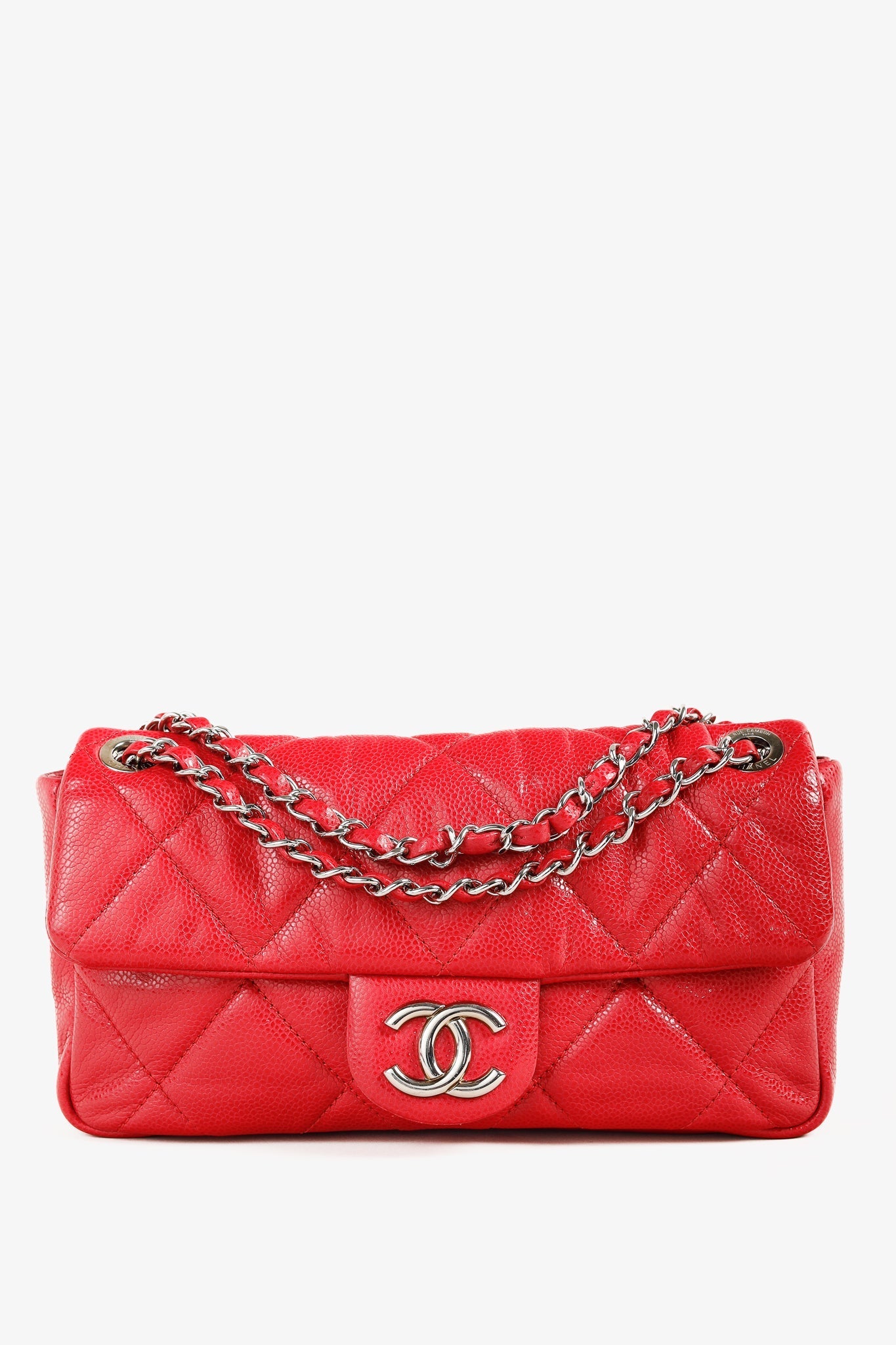 Chanel Red Quilted Glazed Caviar Leather Flap Bag - Rovelle Bags