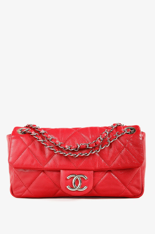 Chanel Red Quilted Glazed Caviar Leather Flap Bag - Rovelle Bags