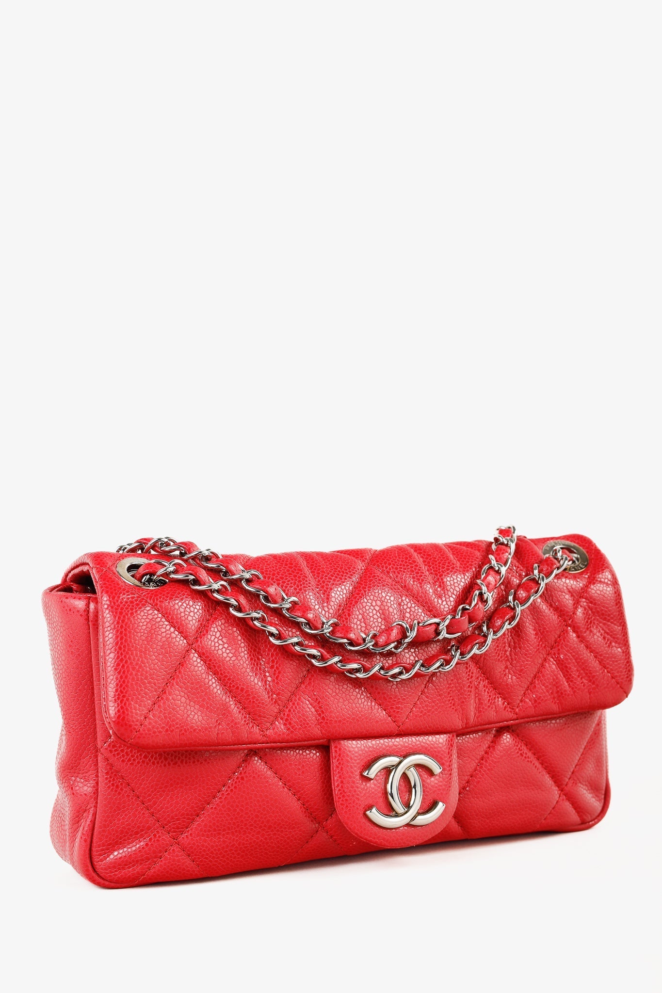 Chanel Red Quilted Glazed Caviar Leather Flap Bag - Rovelle Bags