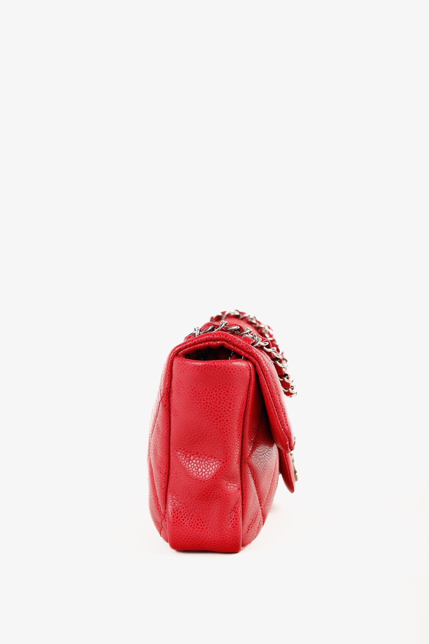 Chanel Red Quilted Glazed Caviar Leather Flap Bag - Rovelle Bags