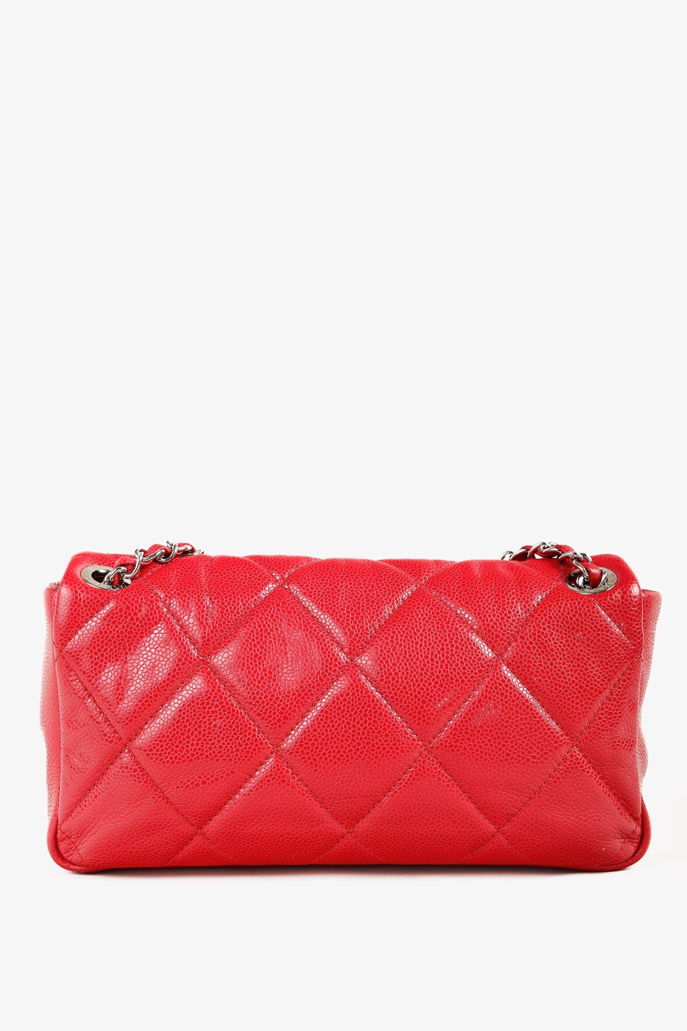 Chanel Red Quilted Glazed Caviar Leather Flap Bag - Rovelle Bags