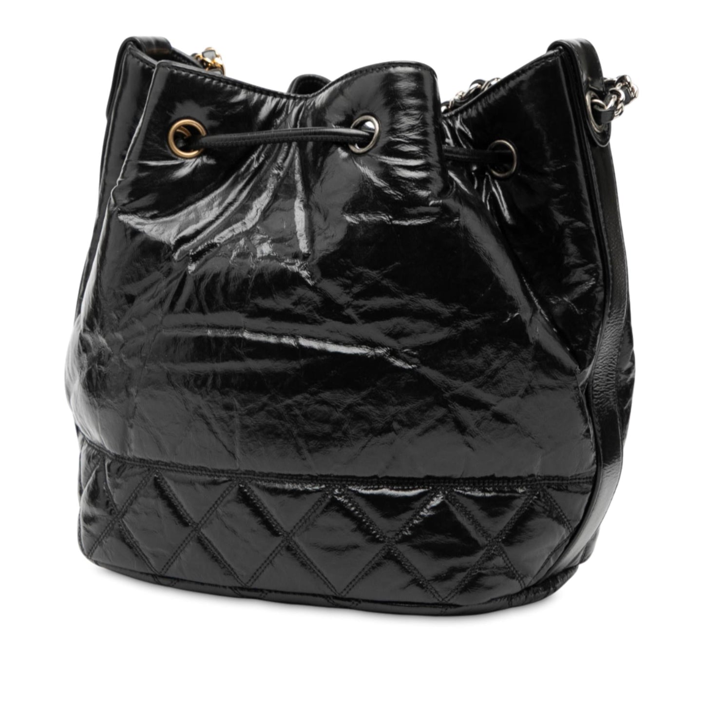 Chanel Shiny Aged Calfskin CC Chain Drawstring Bucket Bag