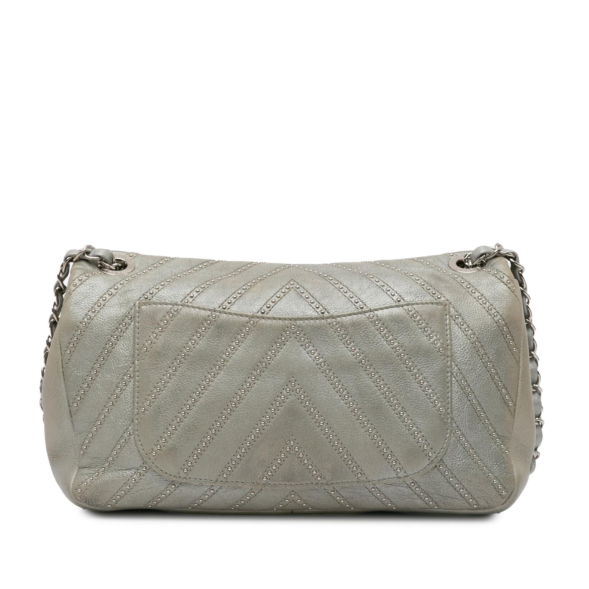 Chanel Chevron Calfskin Stud Crossbody Bag - Rovelle Bags