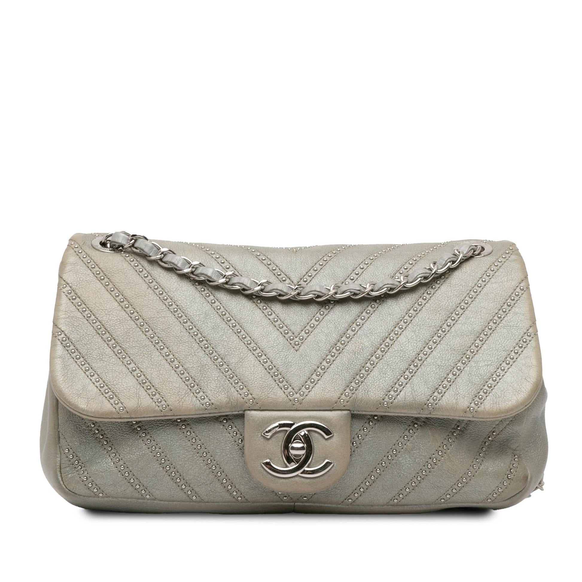 Chanel Chevron Calfskin Stud Crossbody Bag - Rovelle Bags