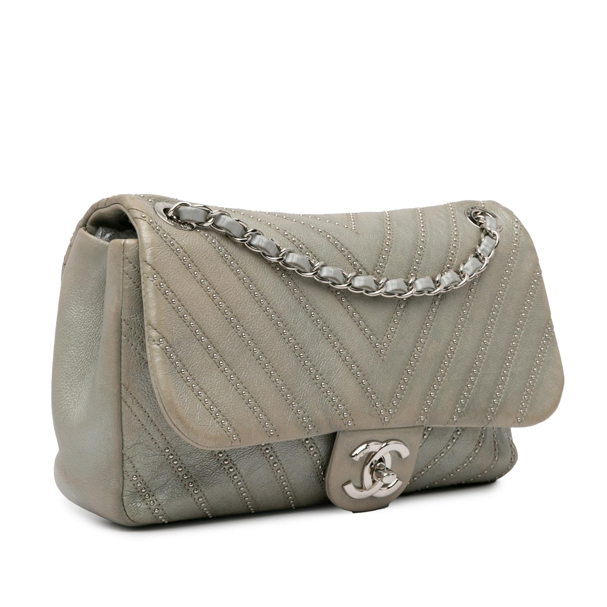 Chanel Chevron Calfskin Stud Crossbody Bag - Rovelle Bags