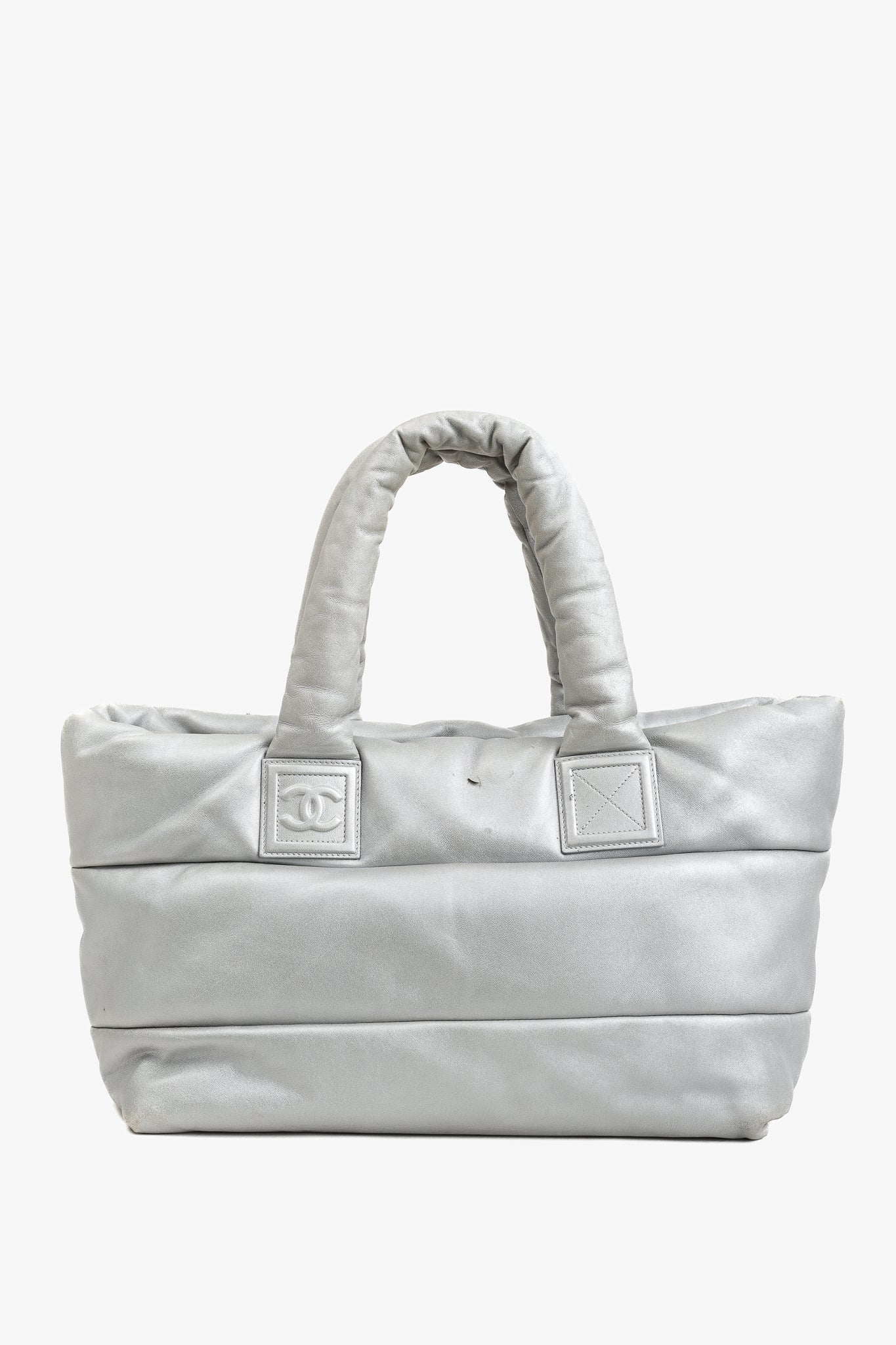 Chanel Silver & Navy Reversible Coco Tote Bag - Rovelle Bags