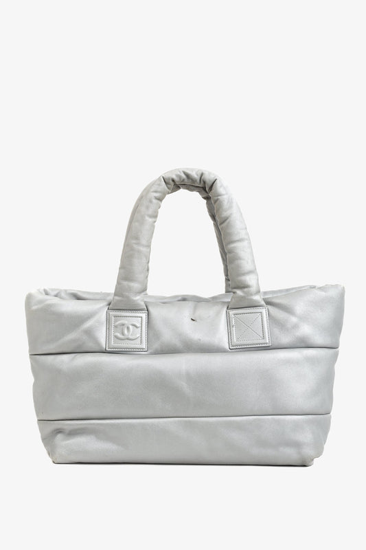 Chanel Silver & Navy Reversible Coco Tote Bag - Rovelle Bags