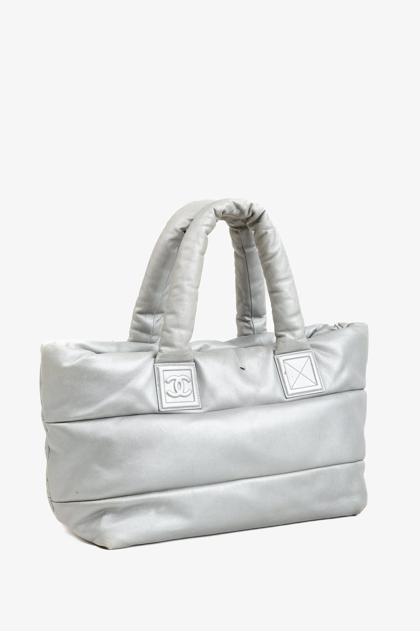 Chanel Silver & Navy Reversible Coco Tote Bag - Rovelle Bags