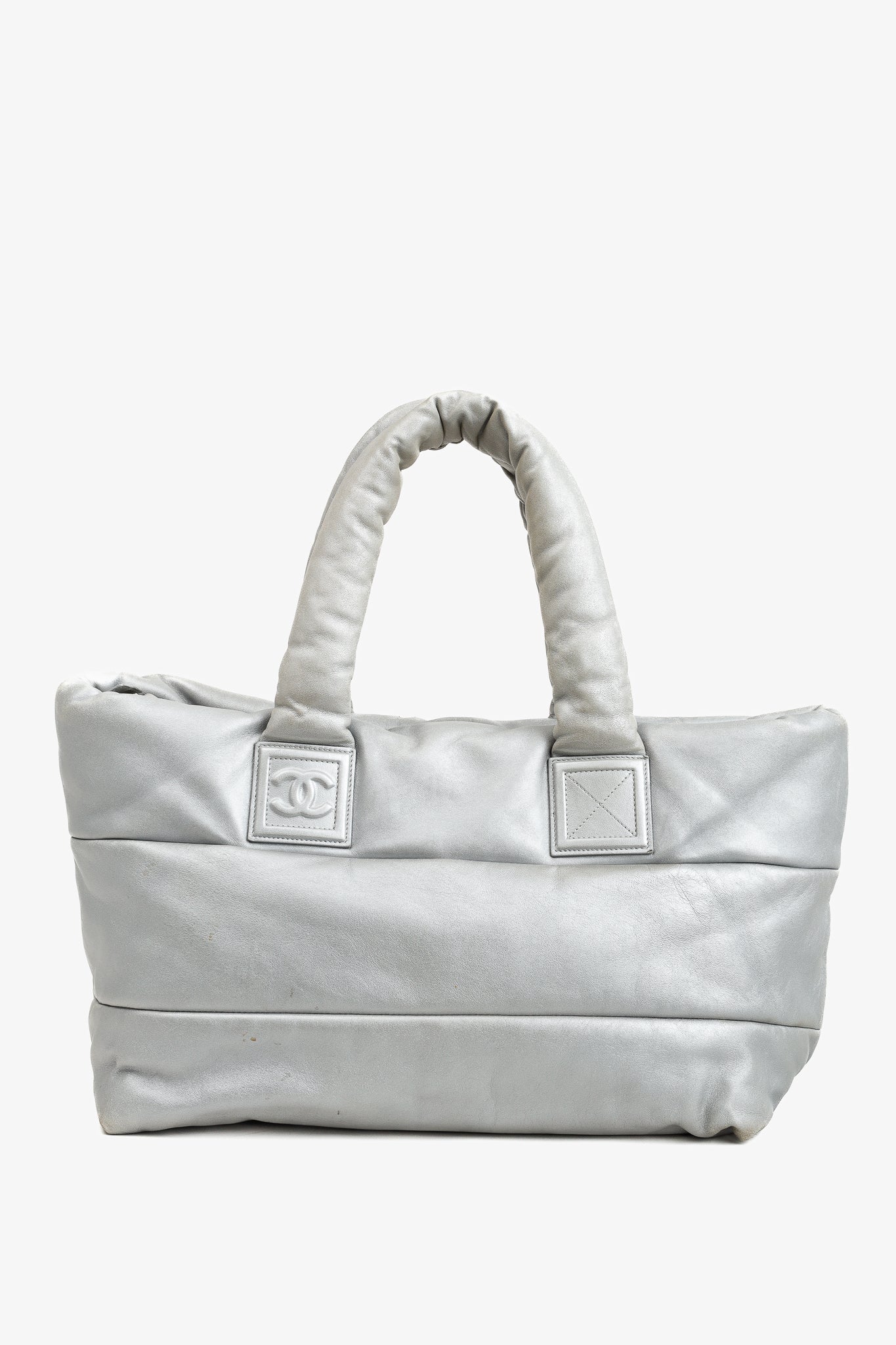 Chanel Silver & Navy Reversible Coco Tote Bag - Rovelle Bags