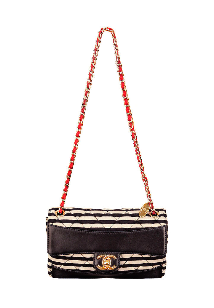 Chanel STRIPED JERSEY LAMBSKIN Handbag - Rovelle Bags