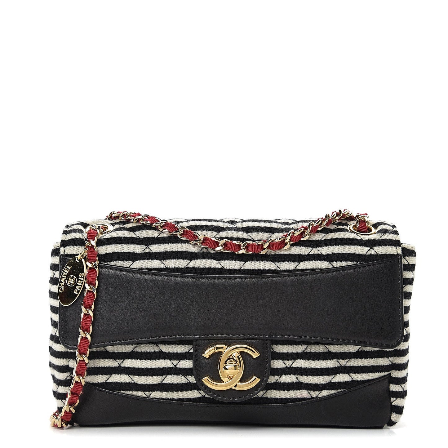 Chanel STRIPED JERSEY LAMBSKIN Handbag - Rovelle Bags