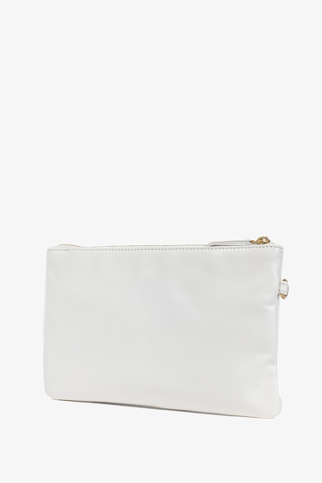 Chanel White Shiny Calfskin Logo Pouch Clutch Bag - Rovelle Bags