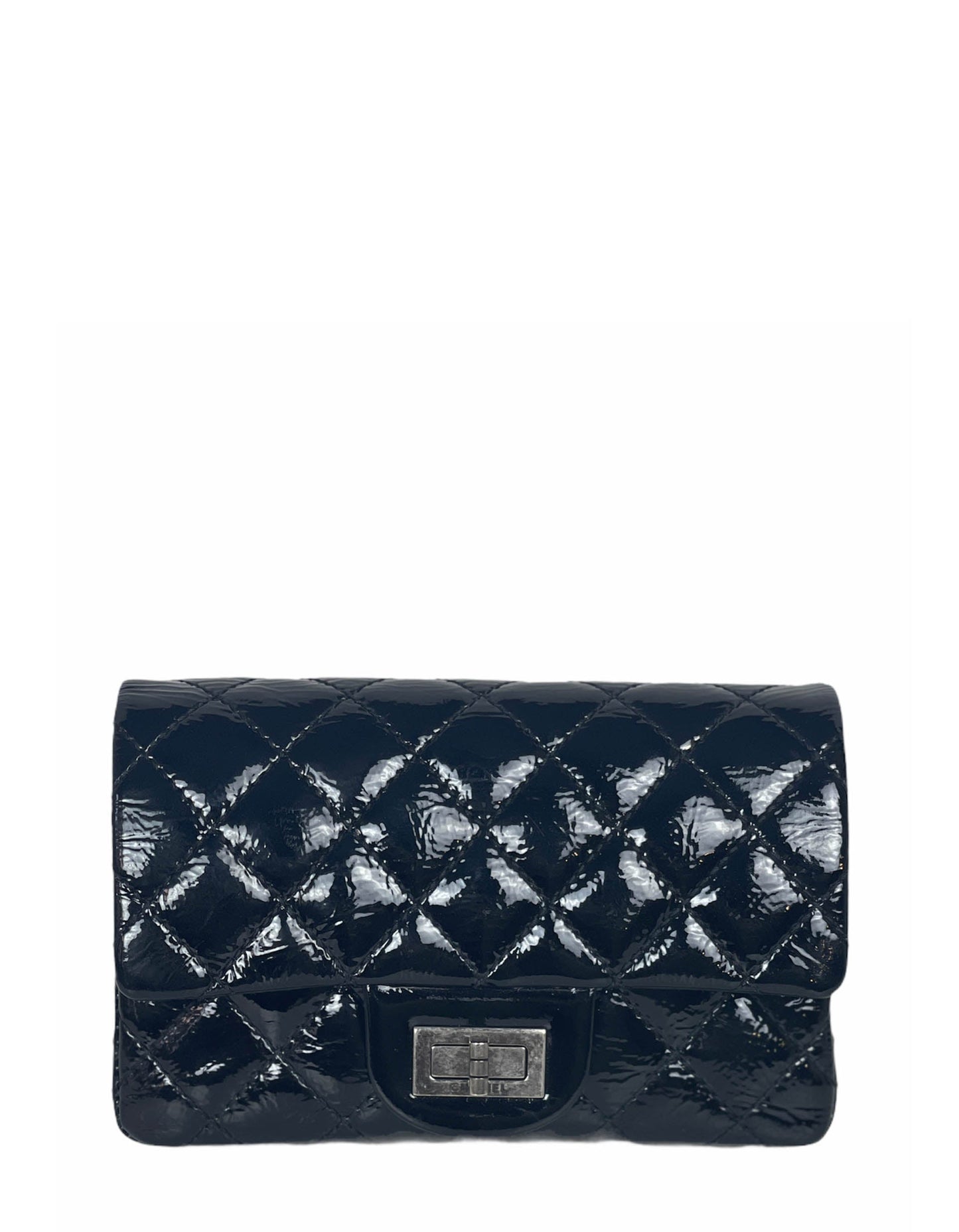 Chanel Black Aged Patent Leather 2.55 Clutch Bag - Rovelle Bags