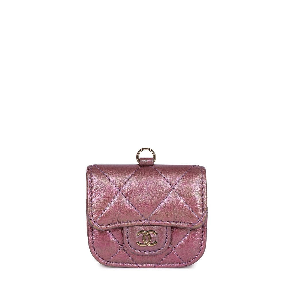 Chanel Airpods Pro Case Purple Iridescent Lambskin Light Gold Hardware