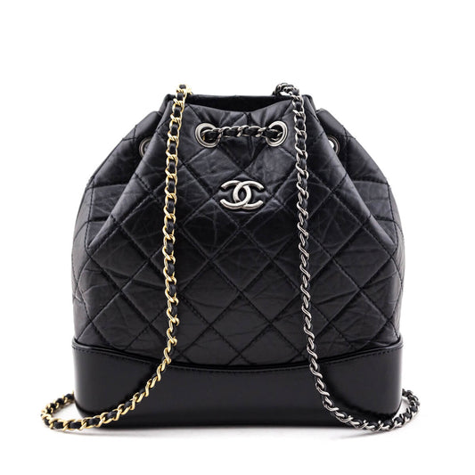 Chanel Black Aged Calfskin Quilted Small Backpack - Rovelle Bags