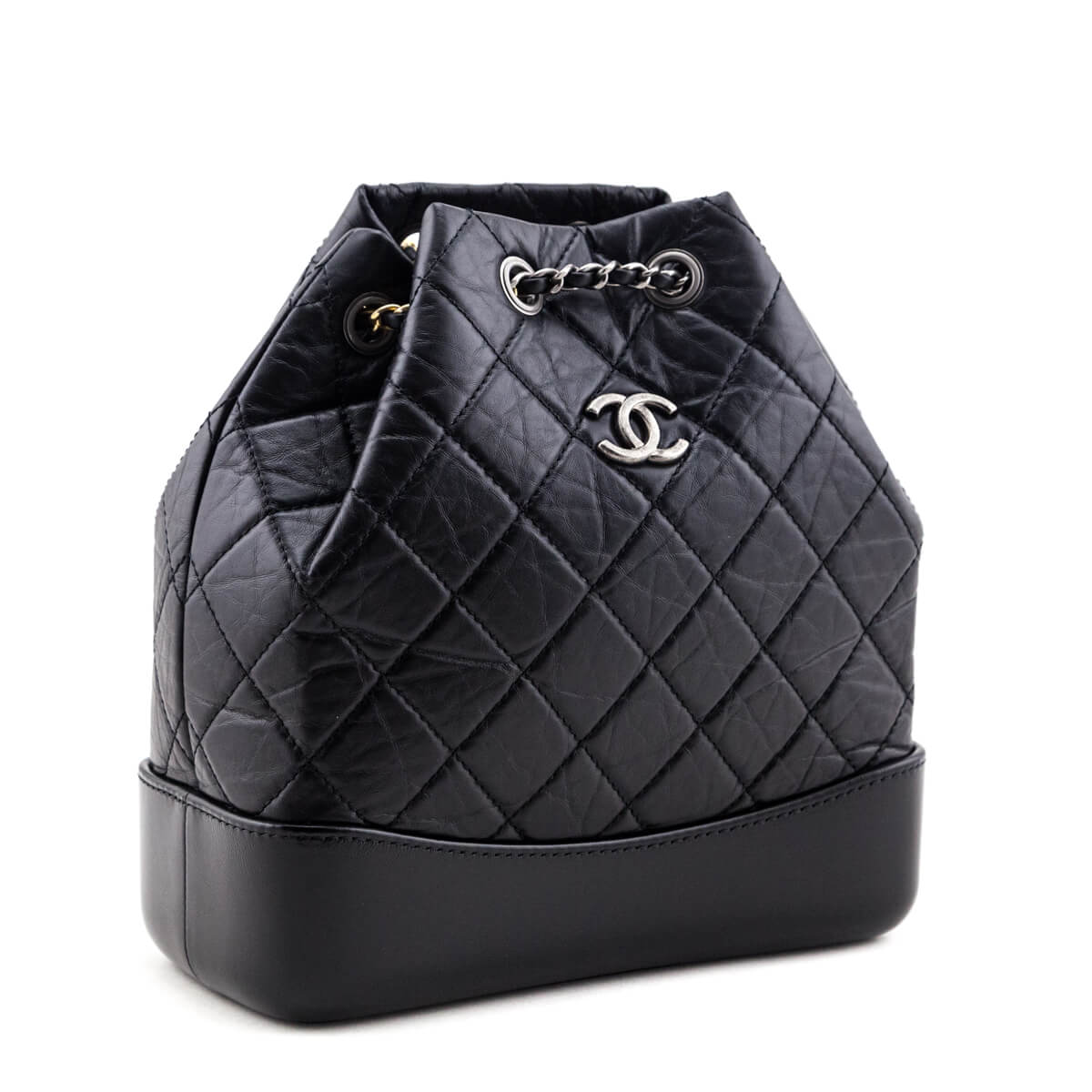Chanel Black Aged Calfskin Quilted Small Backpack - Rovelle Bags