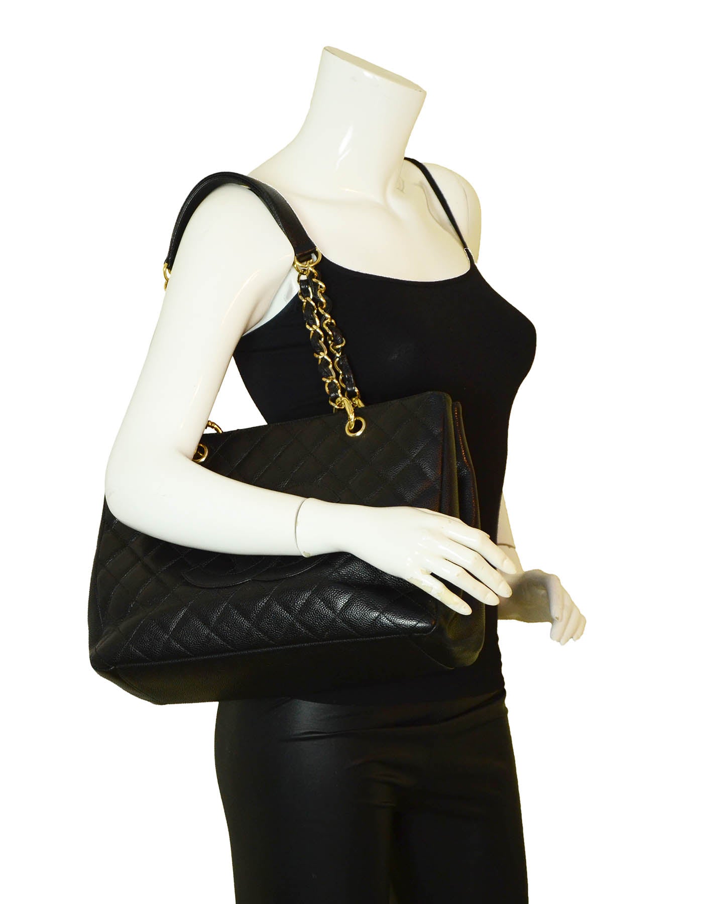 Chanel Black Caviar Leather Quilted Grand Tote Bag - Rovelle Bags