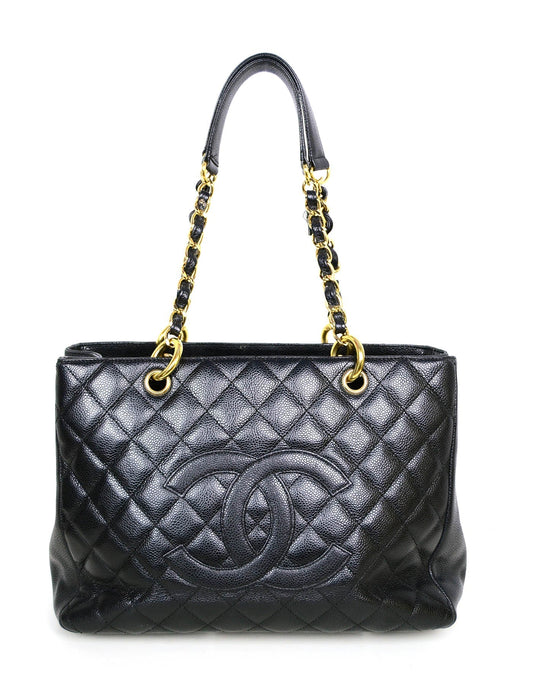 Chanel Black Caviar Leather Quilted Grand Tote Bag - Rovelle Bags
