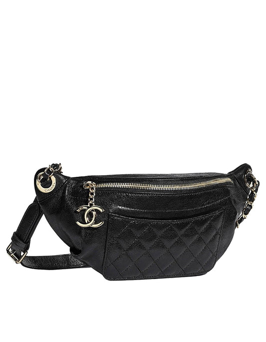 Chanel Black Crumpled Calfskin Bi Quilted Handbag - Rovelle Bags