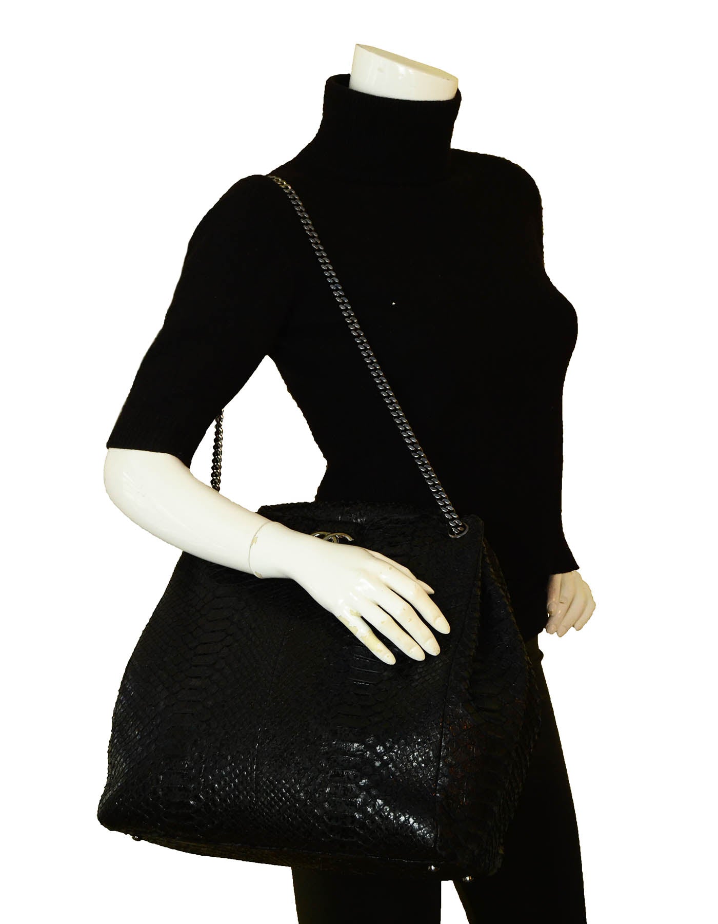 Chanel Black Python CC Accordion Large Tote Bag - Rovelle Bags