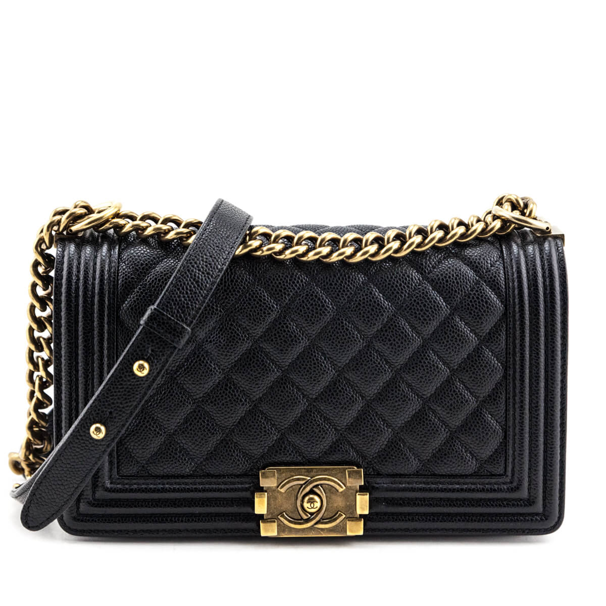 Chanel Black Quilted Caviar Medium Boy Flap Bag - Rovelle Bags