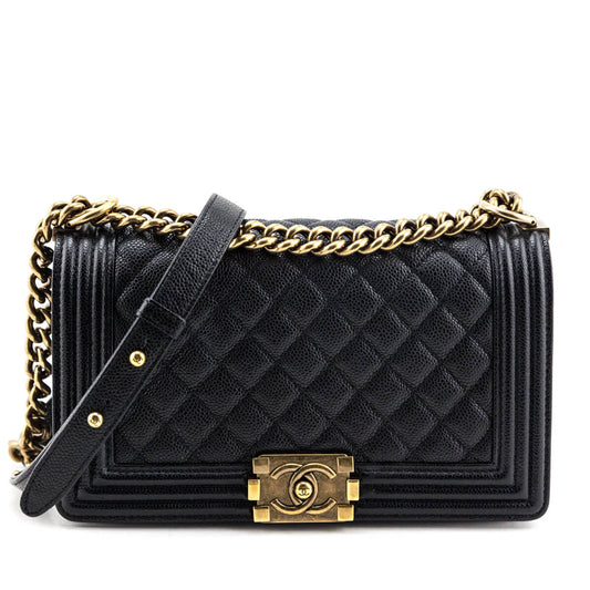 Chanel Black Quilted Caviar Medium Boy Flap Bag - Rovelle Bags