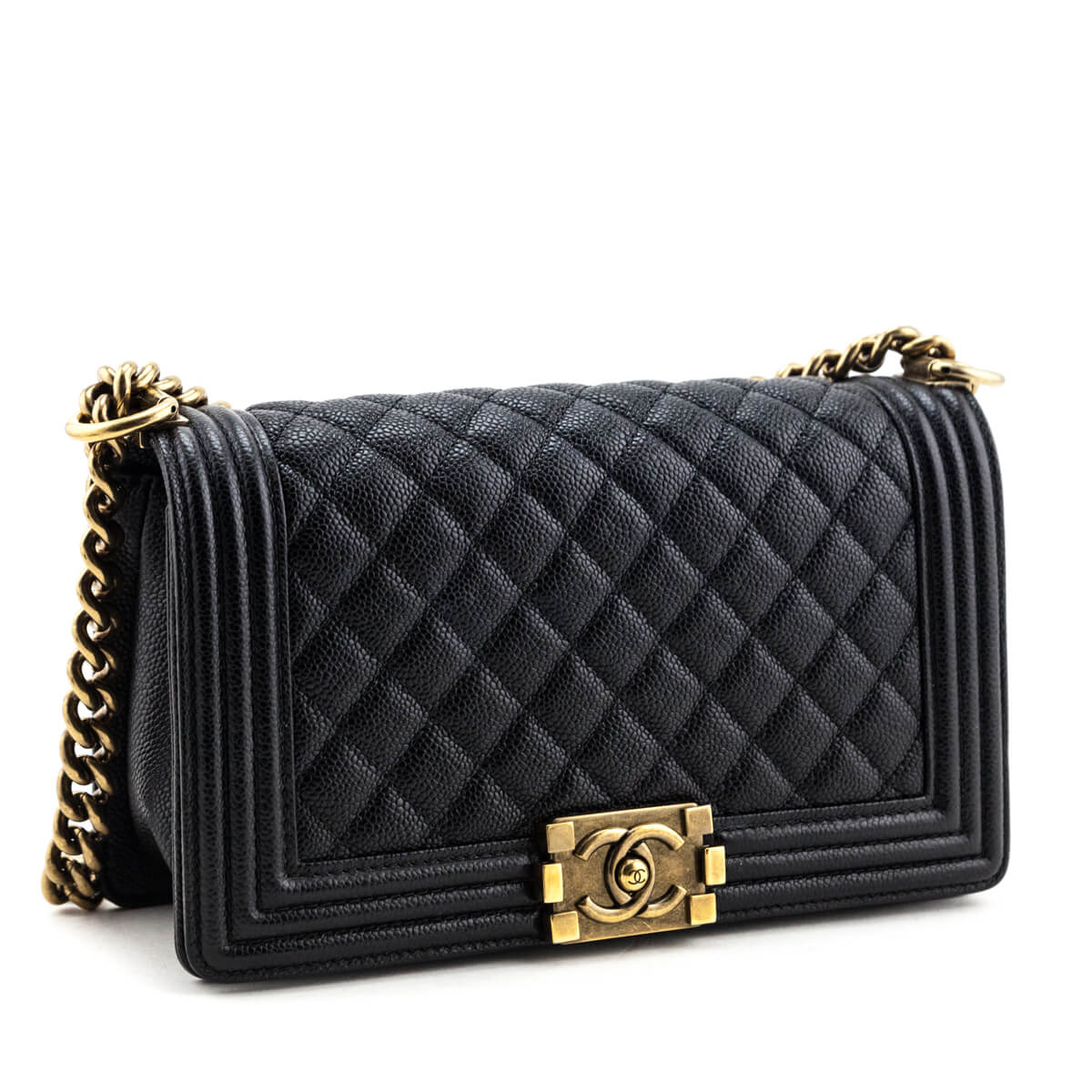 Chanel Black Quilted Caviar Medium Boy Flap Bag - Rovelle Bags