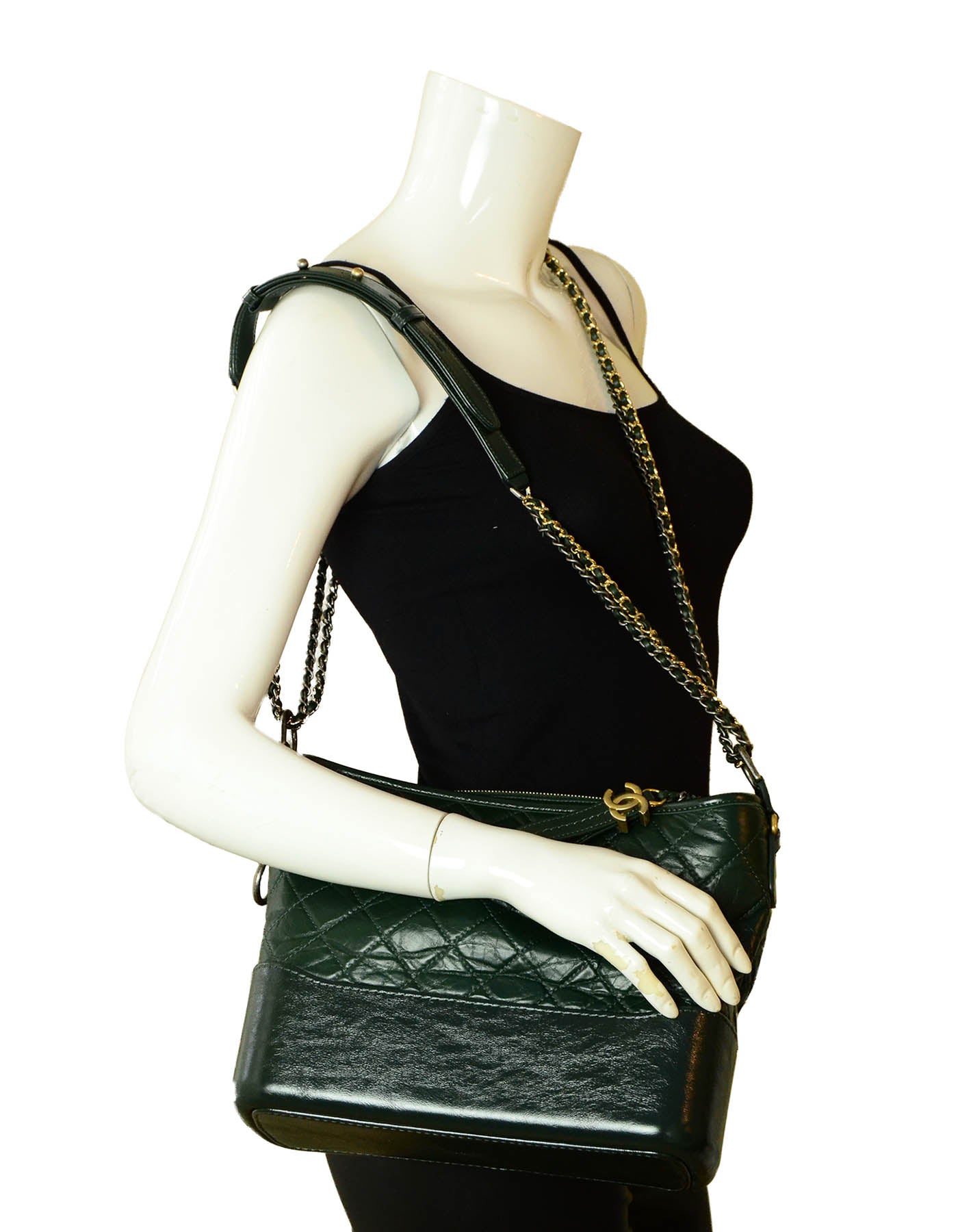 Chanel NWT Dark Green Distressed Quilted Handbag - Rovelle Bags