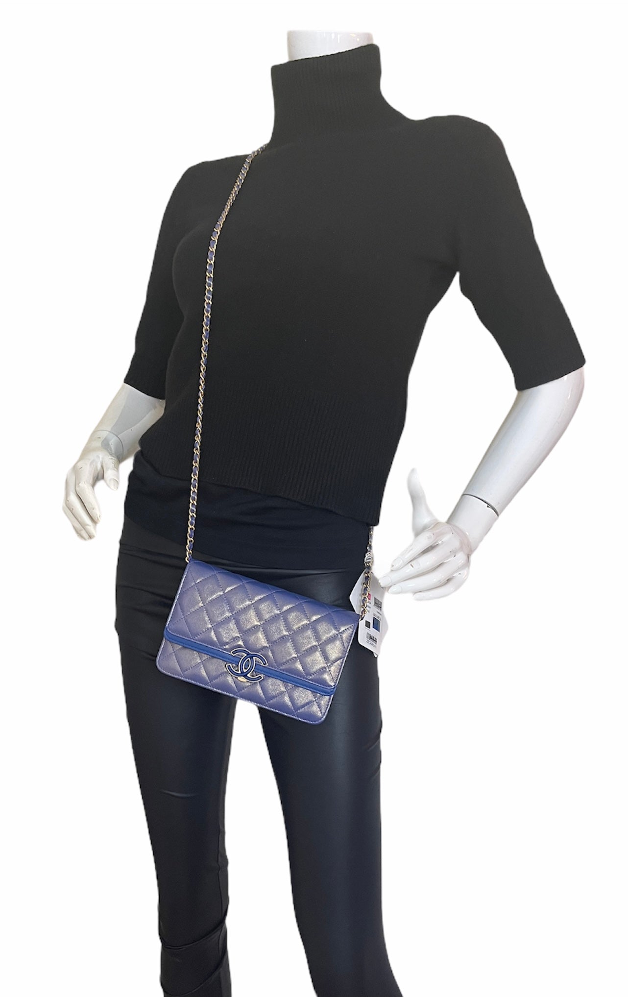 Chanel Iridescent Blue CC Quilted Wallet Crossbody Bag - Rovelle Bags