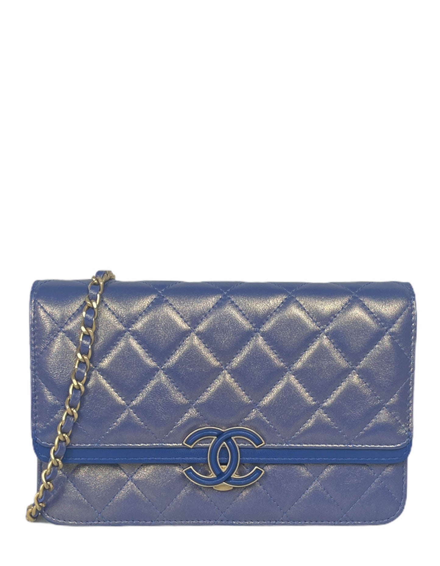 Chanel Iridescent Blue CC Quilted Wallet Crossbody Bag - Rovelle Bags