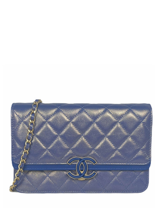 Chanel Iridescent Blue CC Quilted Wallet Crossbody Bag - Rovelle Bags