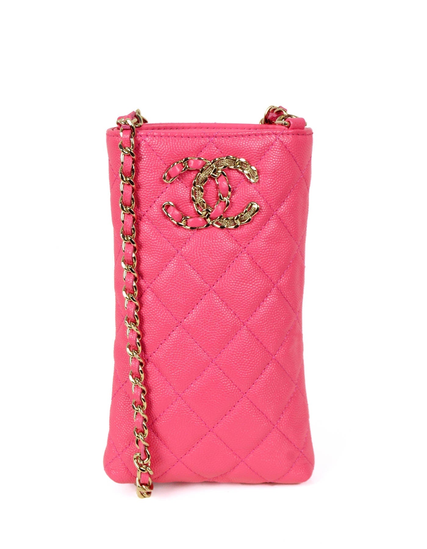 Chanel Pink Caviar Quilted CC Phone Crossbody Bag - Rovelle Bags