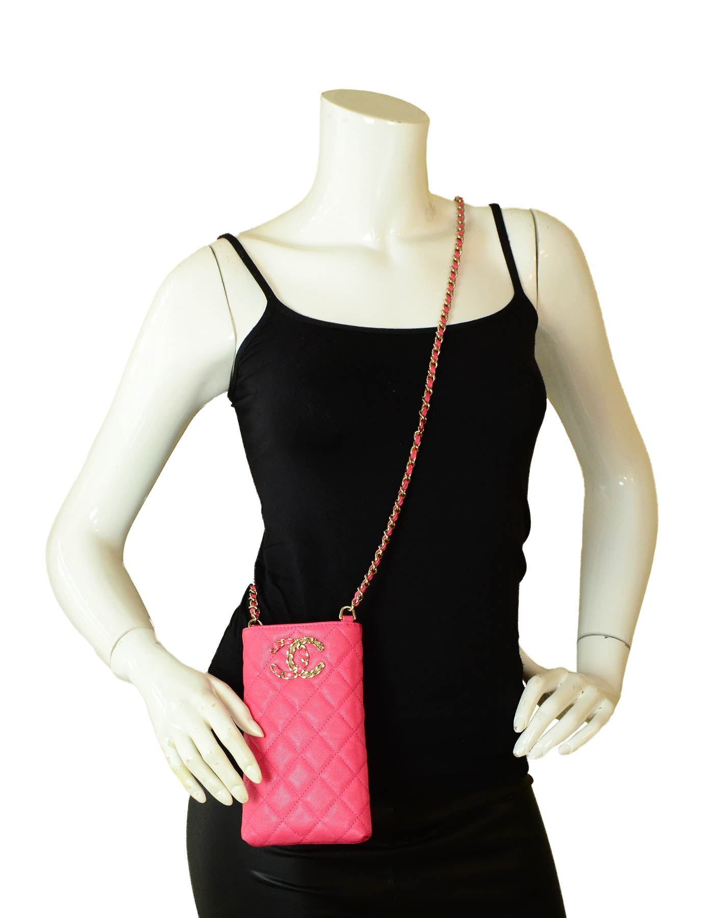 Chanel Pink Caviar Quilted CC Phone Crossbody Bag - Rovelle Bags