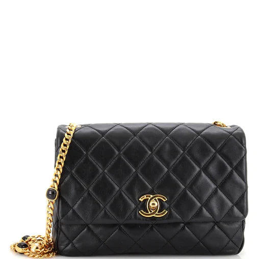 Chanel Resin Pearl Chain Flap Bag Quilted Lambskin Medium