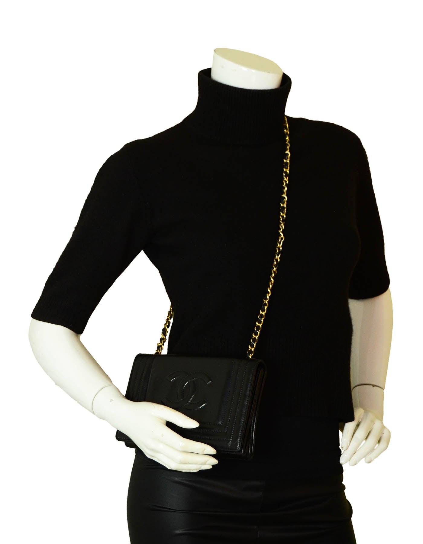 Chanel Black Lambskin Leather CC Stitched Handbag - Rovelle Bags