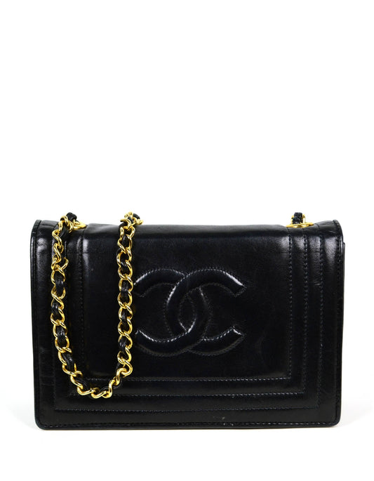 Chanel Black Lambskin Leather CC Stitched Handbag - Rovelle Bags