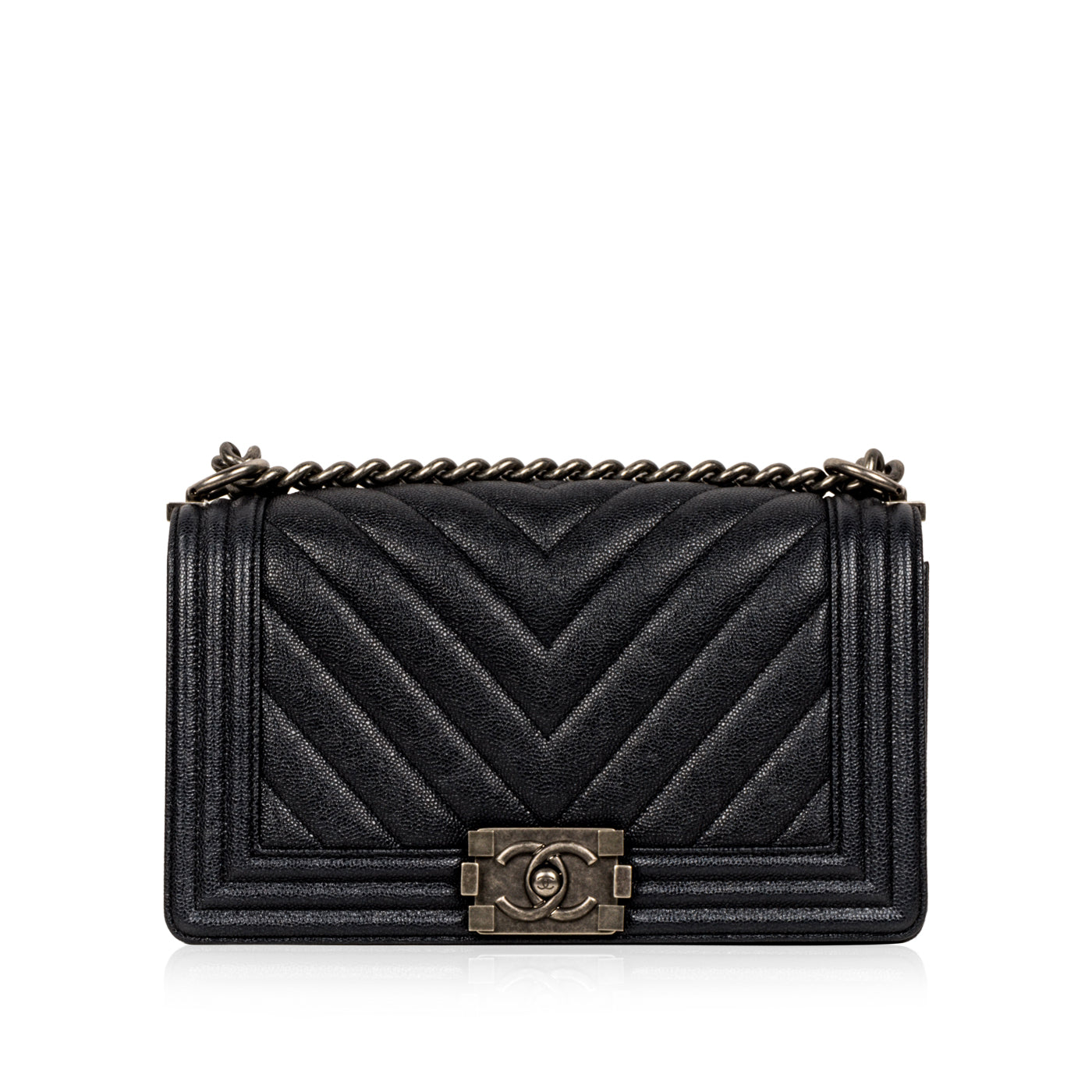 Chanel Chevron Boy Bag Medium - Blue Caviar