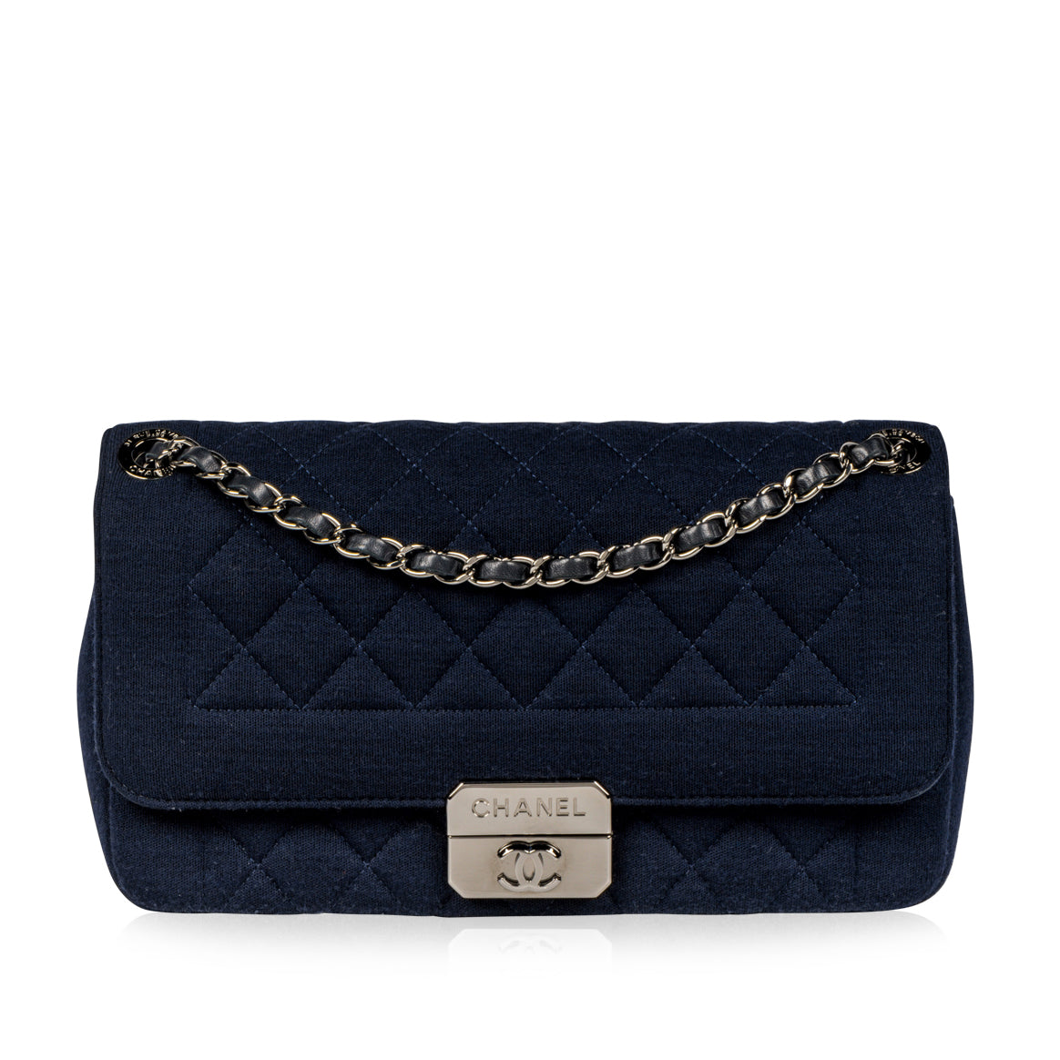Chanel Classic Flap Bag - Jersey Fabric - Navy