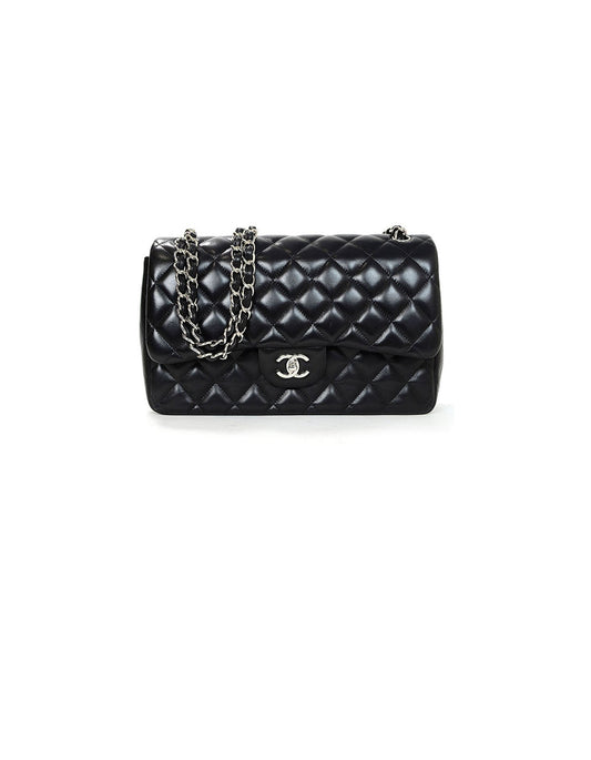 Chanel Black Lambskin Quilted Double Flap Flap Bag - Rovelle Bags