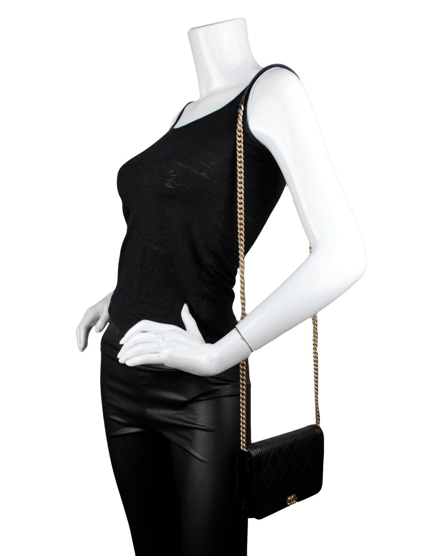 Chanel Black Caviar Boy Wallet on Crossbody Bag - Rovelle Bags