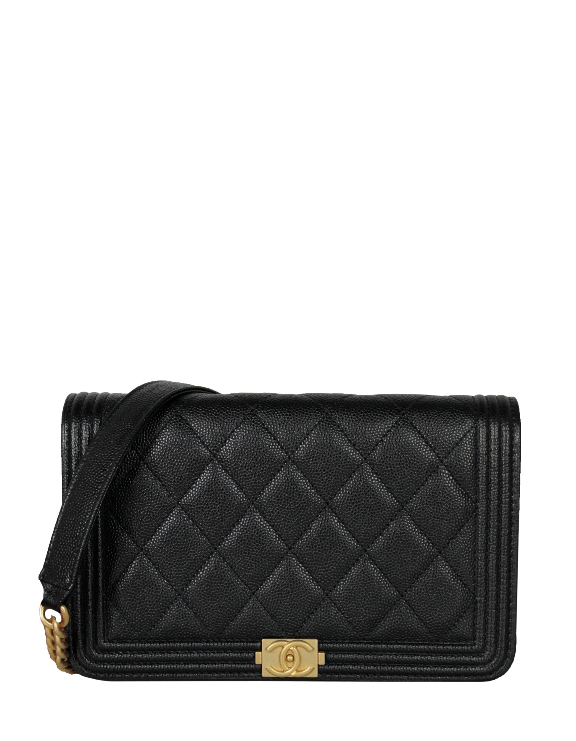 Chanel Black Caviar Boy Wallet on Crossbody Bag - Rovelle Bags