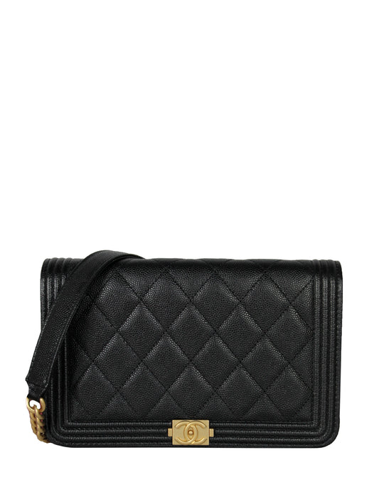 Chanel Black Caviar Boy Wallet on Crossbody Bag - Rovelle Bags