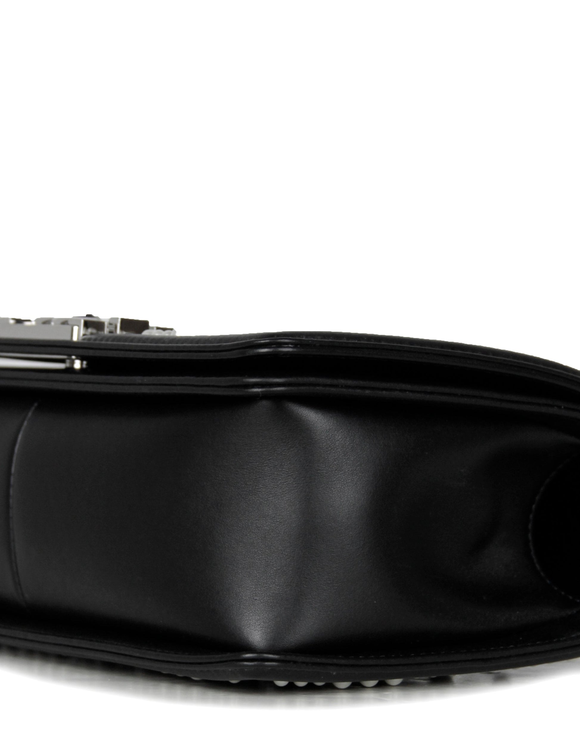 Chanel Black Calfskin Leather Chevron Pearl Handbag - Rovelle Bags