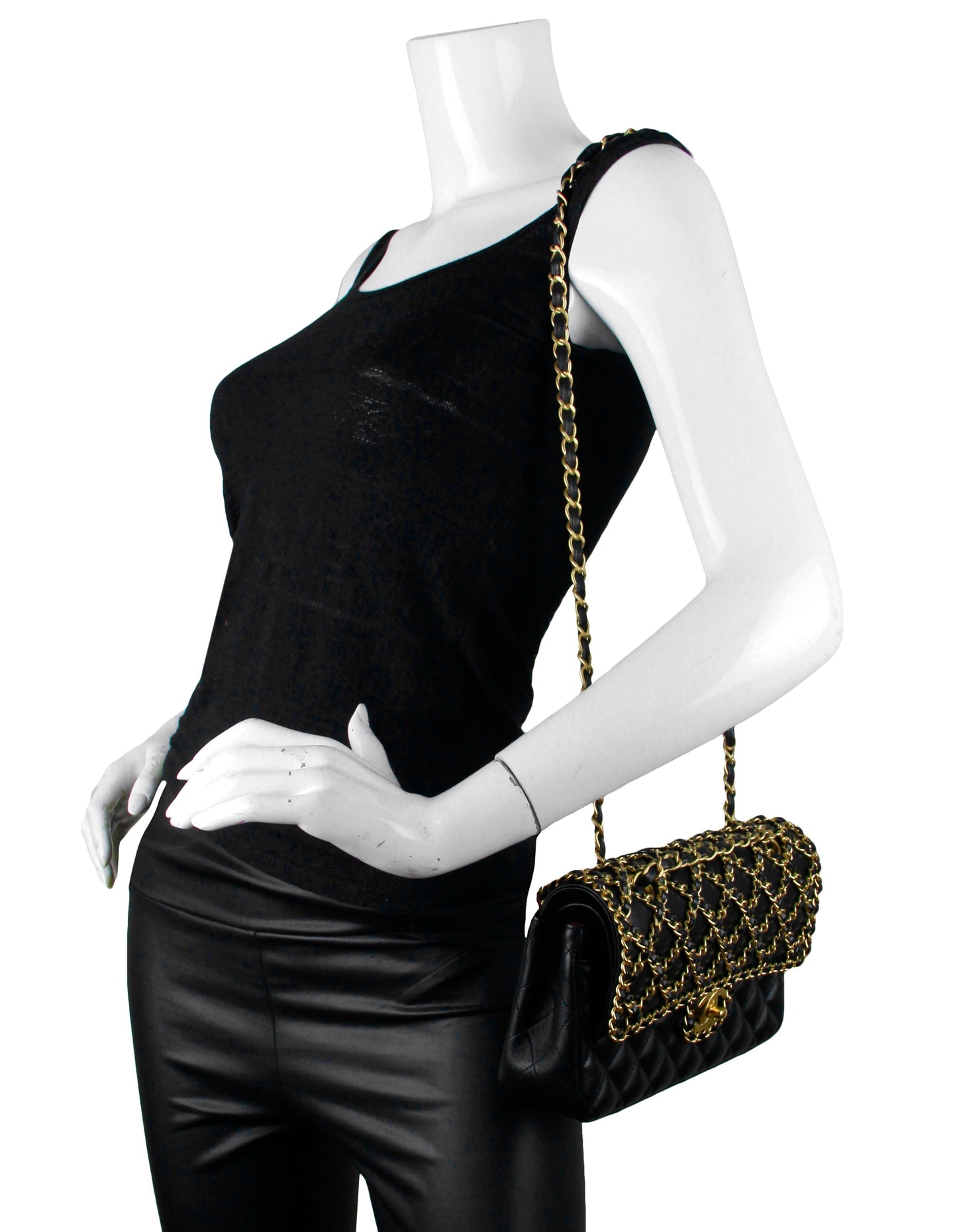 Chanel Black Lambskin Leather Classic Cage Flap Bag - Rovelle Bags