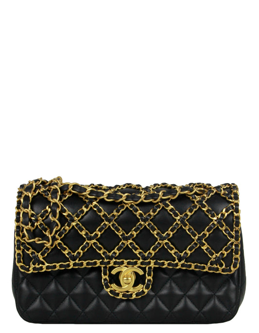 Chanel Black Lambskin Leather Classic Cage Flap Bag - Rovelle Bags