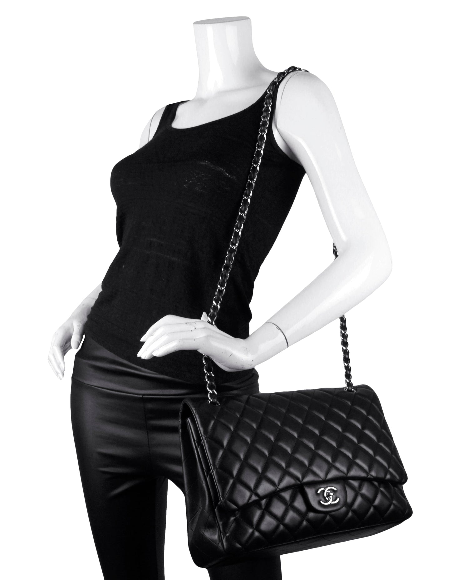 Chanel Black Lambskin Leather Single Flap Flap Bag - Rovelle Bags