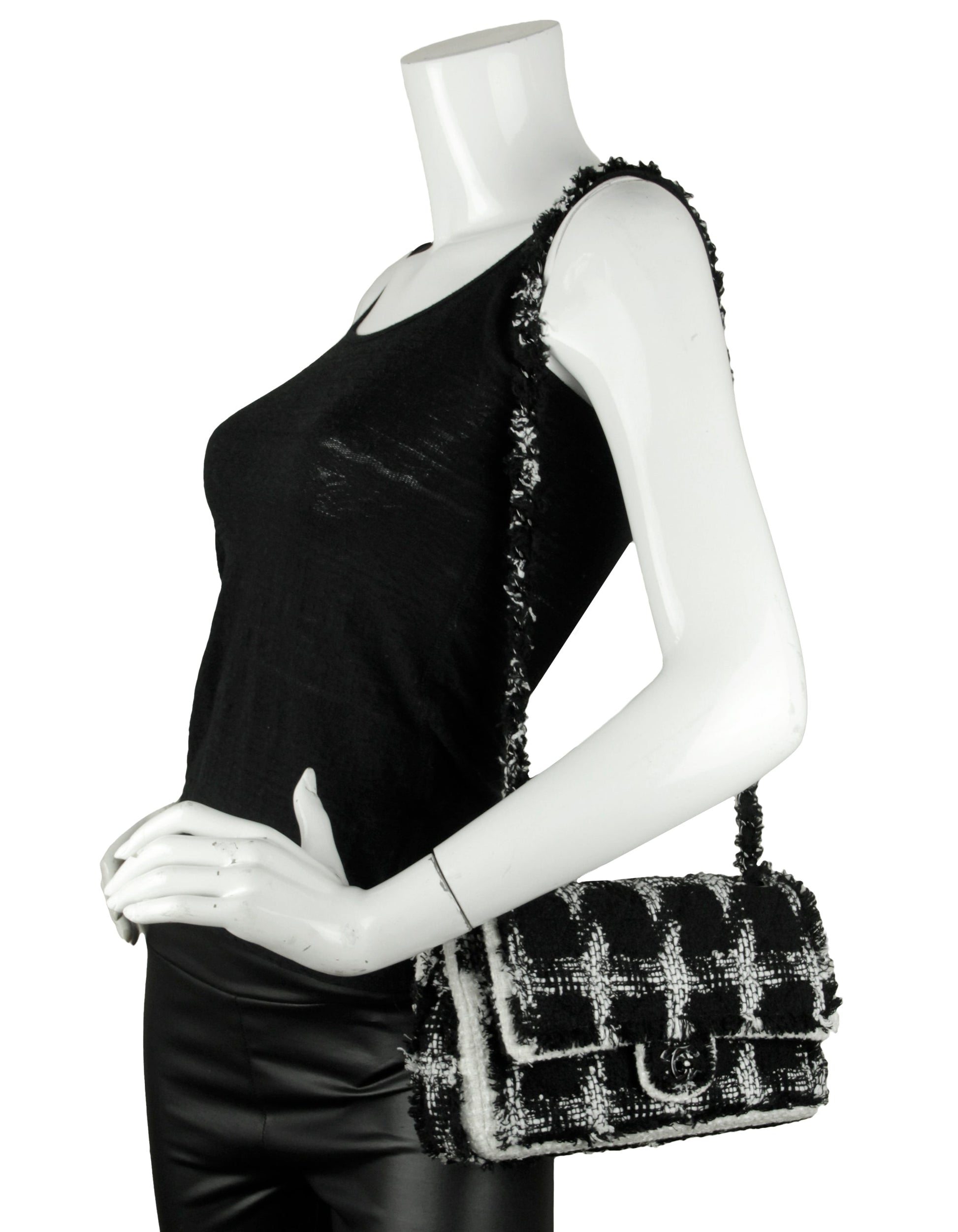 Chanel 2020 Black/White Tweed Medium Classic Flap Bag - Rovelle Bags
