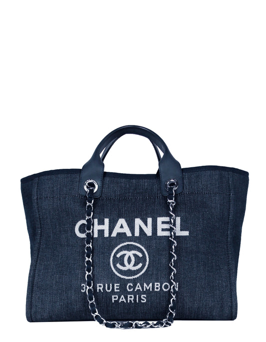 Chanel Dark Blue Medium Deauville Tote Tote Bag - Rovelle Bags